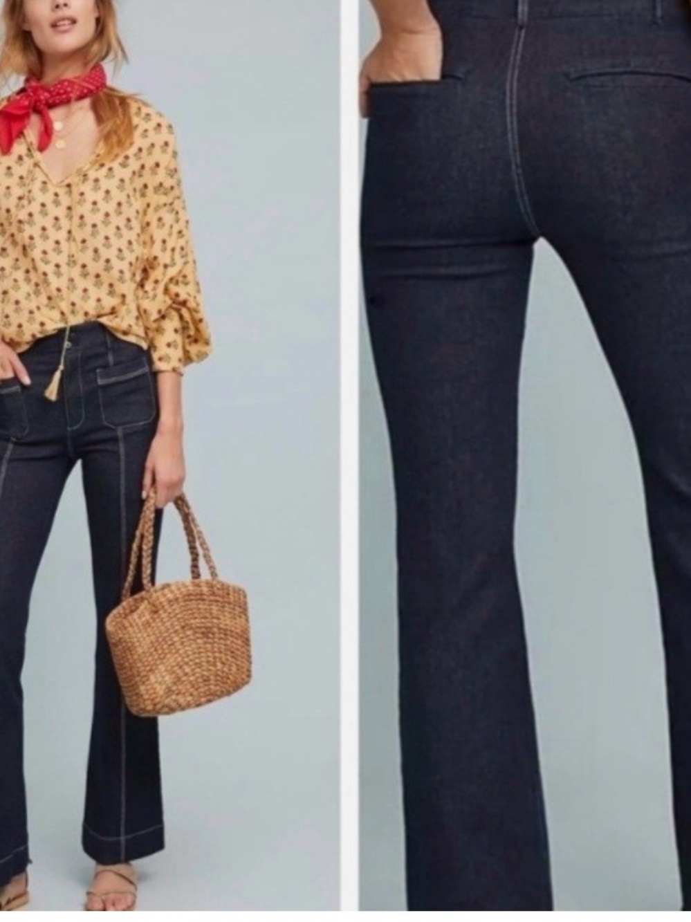 Anthropologie Pilcro and the Letterpress Dark Blue High-Rise Flare Jeans